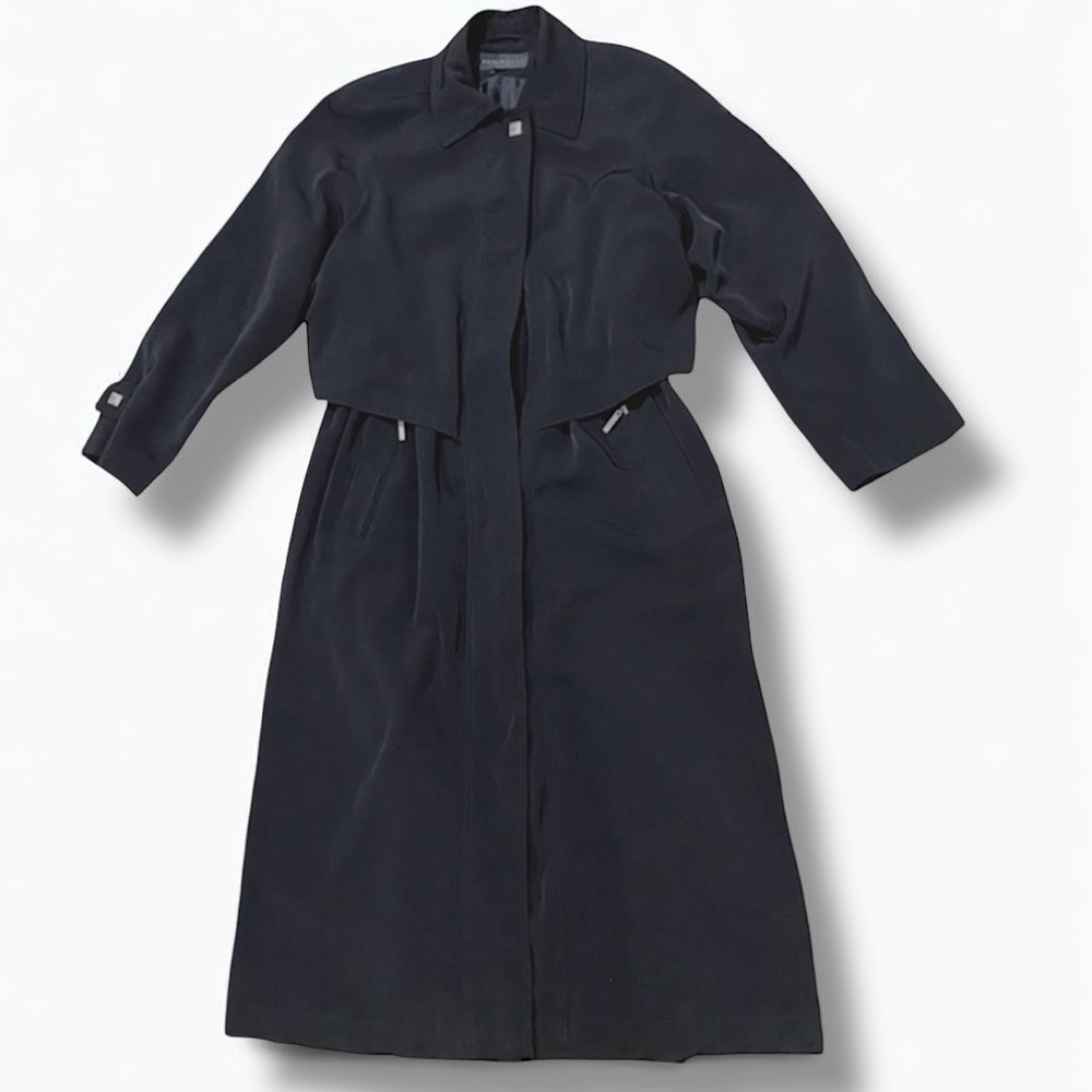 Vintage Fenneli Paris Signature Black Silky Trench Coat